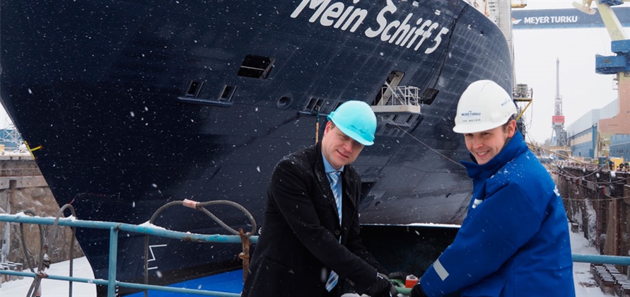 Float-out in the snow for Mein Schiff 5 in Finland