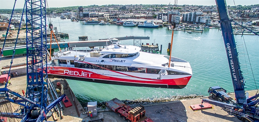 Red Jet 7 touches water for first time at Wight Shipyard