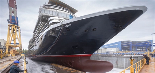 Cunard celebrates build milestone as Queen Anne floats out of dry dock