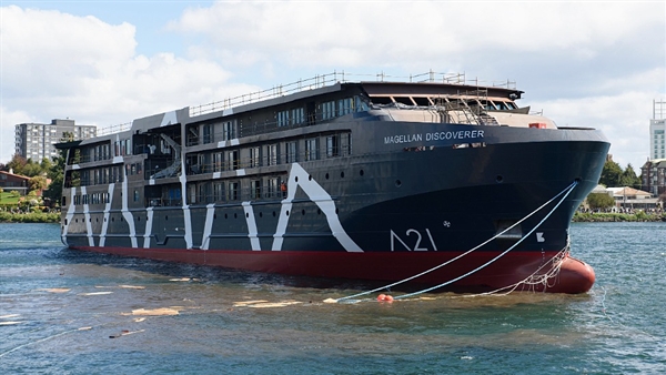 Antarctica21 floats out new hybrid expedition ship Magellan Discoverer in Chile