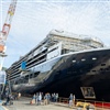Explora V floated out from dry dock and will now undergo interior outfitting (Photo: Explora Journeys)