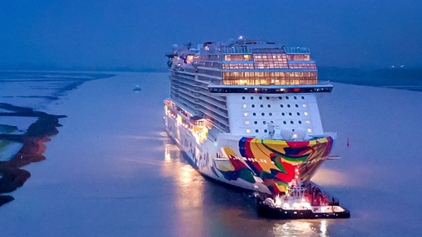 Norwegian Encore preapres for sea trials in North Sea
