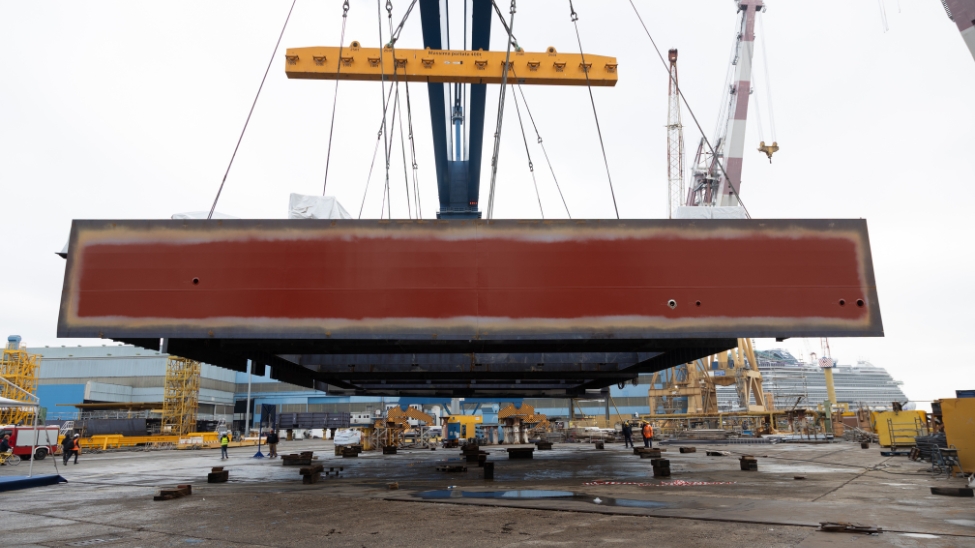 The keel laying ceremony saw the first section of Oceania Sonata’s keel placed in the dry dock (Photo: Oceania Cruises)