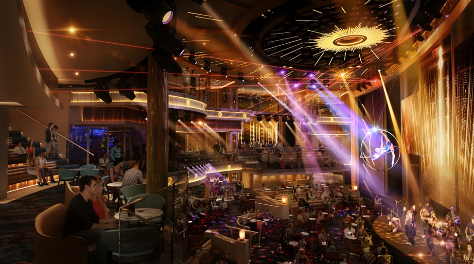 In our experiential design feature, Andrea Bartoli explains how Carnival Corporation used large digital surfaces, lighting effects and sound in Mardi Gras’ Grand Central Atrium (credit: Carnival Cruise Line)