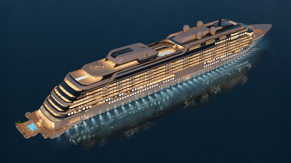 A rendering of the Ocean Residences luxury residential yacht Njord
