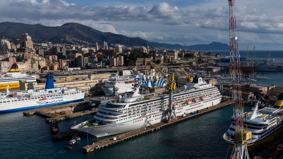 Crystal ship Crystal Symphony spent three weeks in drydock in Genoa in November 2025