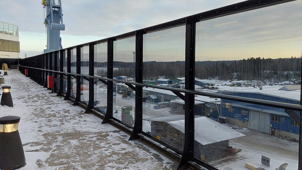 Brombach + Gess installed a new windscreen system and aluminium handrails onboard Viking Grace 