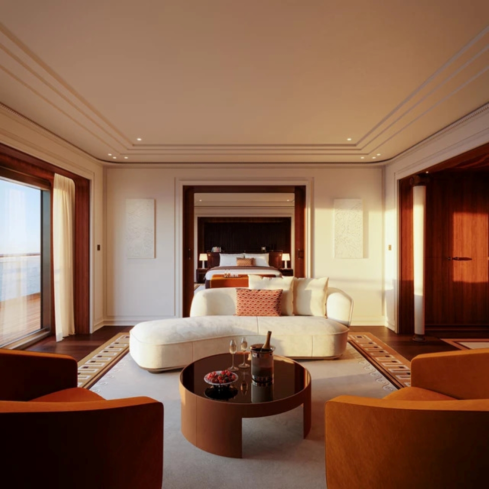 Orient Express Corinthian has been designed by Maxime d’Angeac, with luxury embedded into every element of the ship (Credit: Orient Express Sailing Yachts)