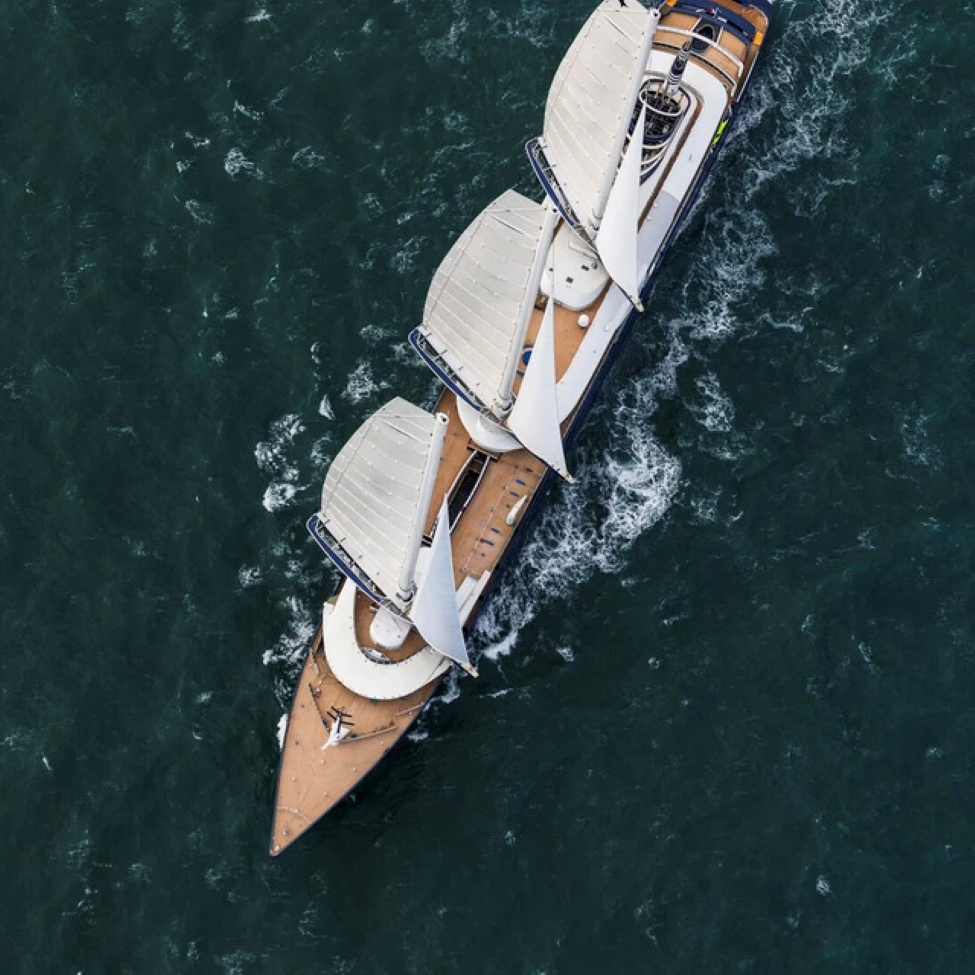 The ship’s three rigs each rise to 320 feet, are fully automated, can rotate 360 degrees and can be fully powered by the wind in favourable conditions (Credit: Orient Express Sailing Yachts)