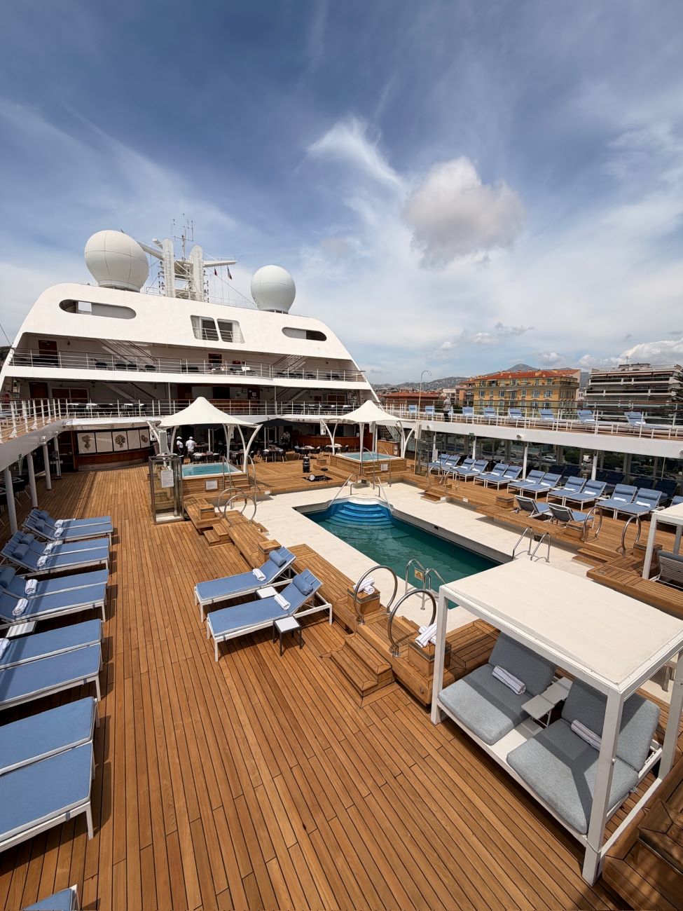 The refurbishment work included renewing the teak deck on the pool deck