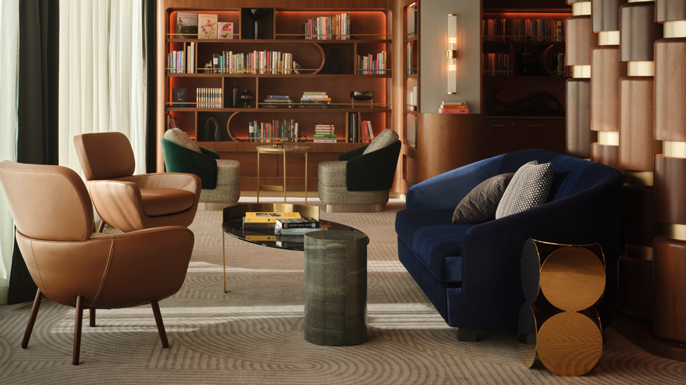 Studio DADO designed Oceania Allura’s library to evoke a sense of belonging and tranquillity in a den-like setting (Photo: Douglas Friedman)