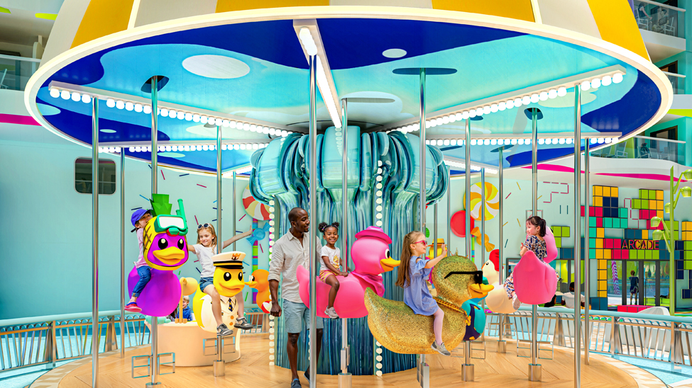 Surfside’s Rubber-Duckie-Go-Round carousel is one of many reworked entertainment spaces onboard the lates Icon-class ship (Photo: Royal Caribbean International)