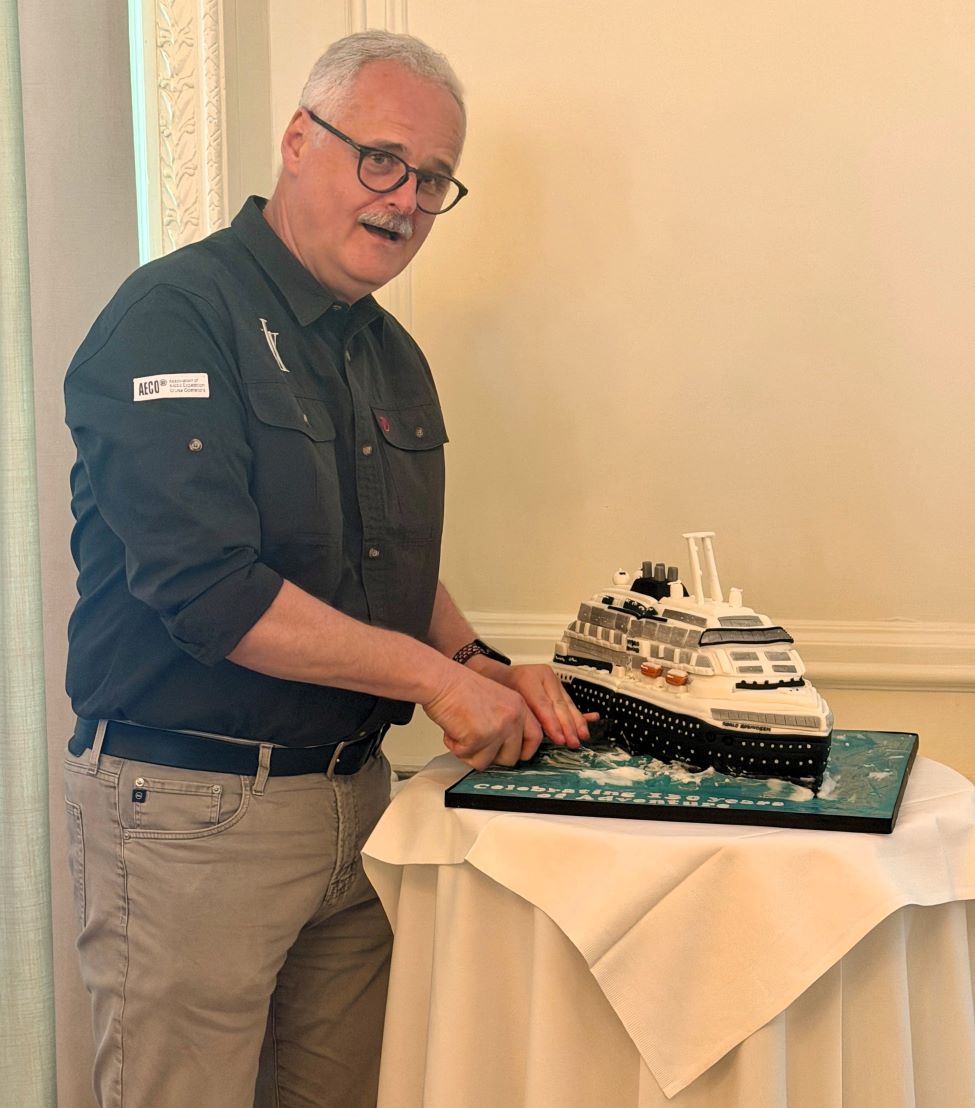 Following the event, attendees were invited to a private lunch at a nearby restaurant which concluded with a chorus of happy birthday as Rainer cut the ship-shaped cake (Photo: Laura Hyde)
