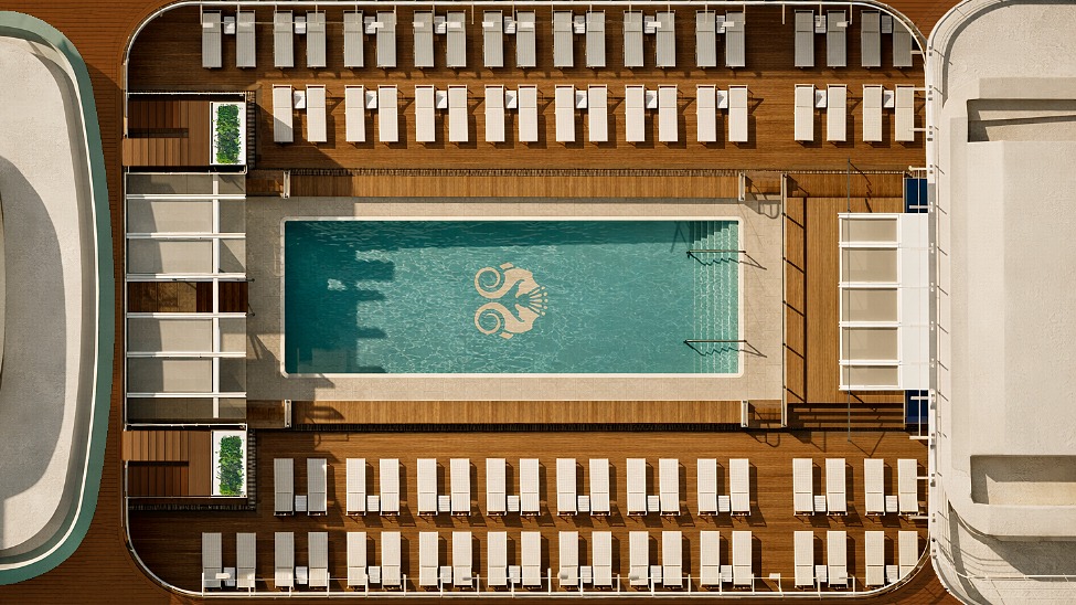 The Seahorse Pool has been expanded for Crystal Grace and will be surrounded by loungers (Rendering: Crystal)