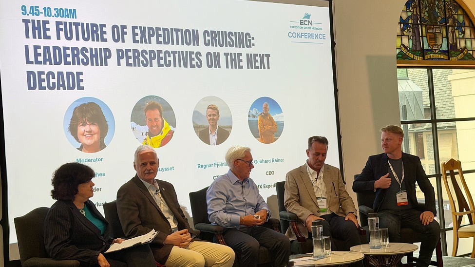 The panel onstage for the ‘The future of expedition cruising: leadership perspectives on the next decade’ discussion (Photo: Laura Hyde)