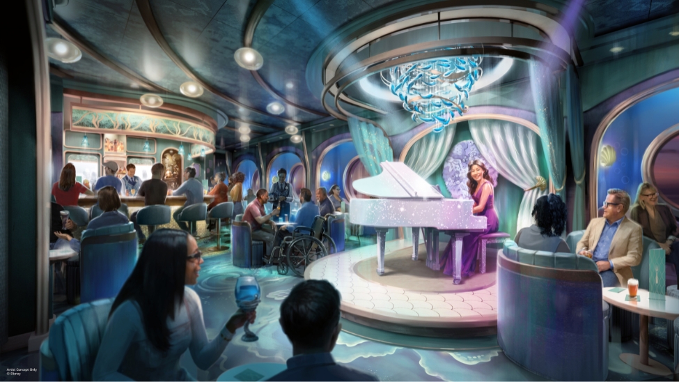 Sea Notes is a piano lounge inspired by Ariel’s grotto in The Little Mermaid (Image: Disney Cruise Line)