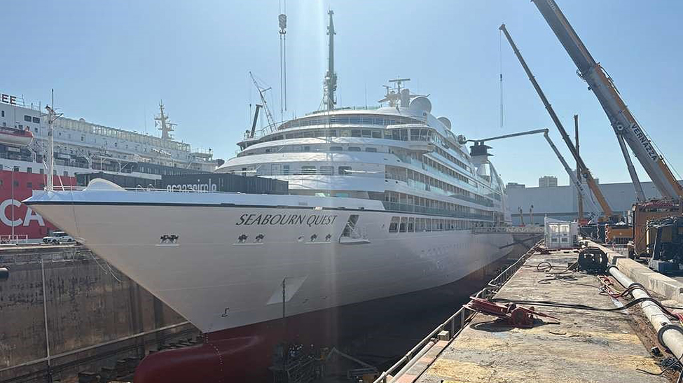 Seabourn Quest underwent numerous upgrades at T. Mariotti shipyard in Genoa, Italy, in June 2026 (Photo: T. Mariotti)
