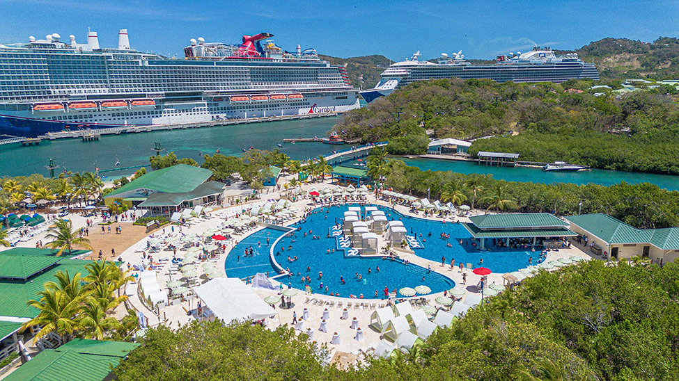 Guests sailing to Isla Tropicale can now visit the new Mangrove Bay area, which features a pool, a swim-up bar and a splash pad for children (Photo: Carnival Cruise Line)