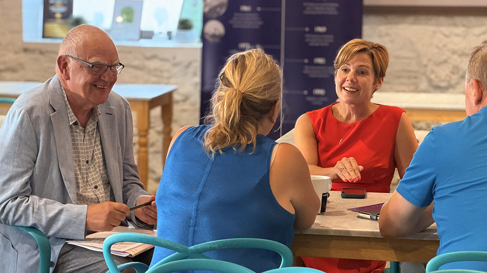 Phil Jelly from the Isle of Wight Bus and Rail Users Group speaking with Wightlink CEO Katy Taylor during one of the company’s regular ‘Meet the team’ sessions (Photo: Wightlink)